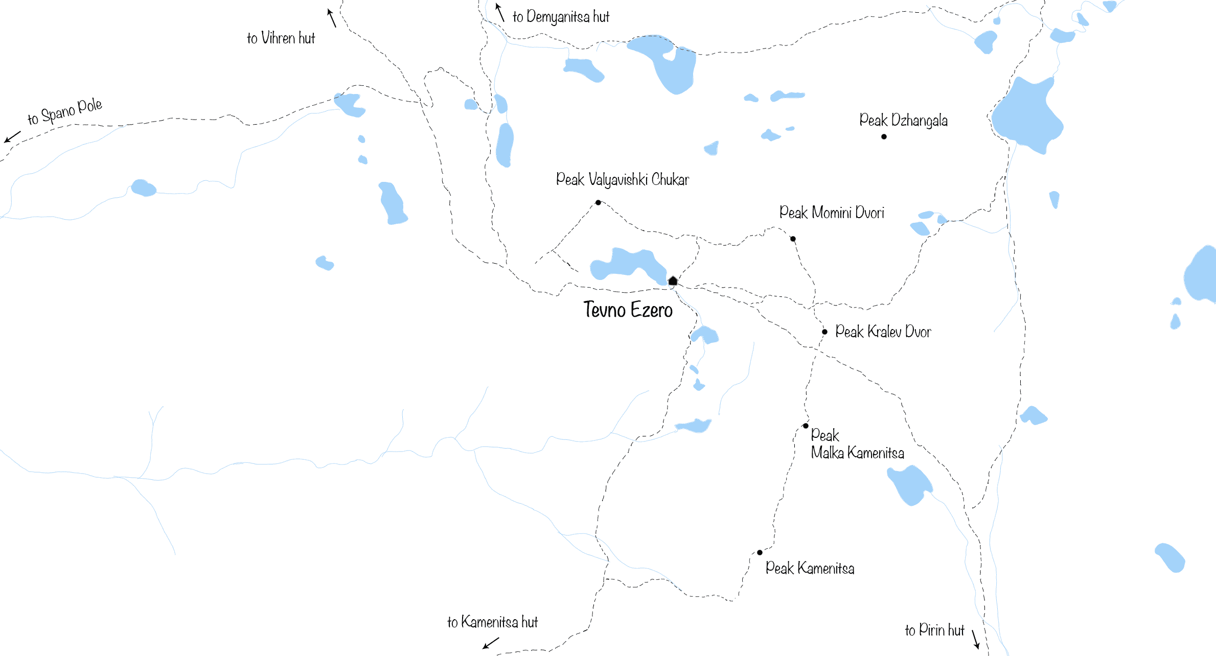Schematic map of the area next to Tevno Ezero