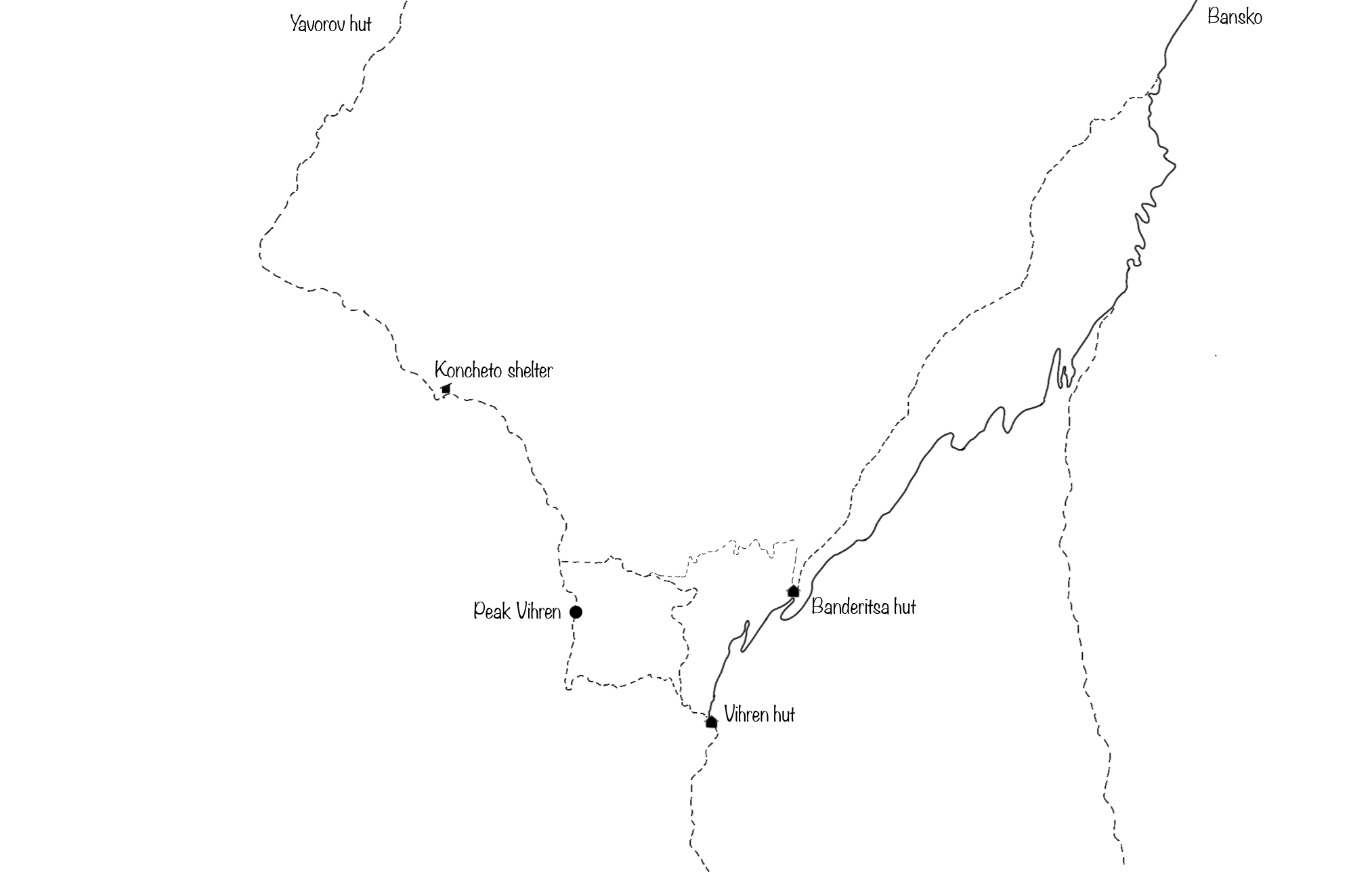 Schematic map  of the area next to Koncheto shelter